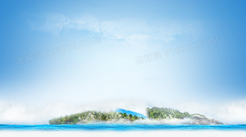 蓝色海水海岛海报背景