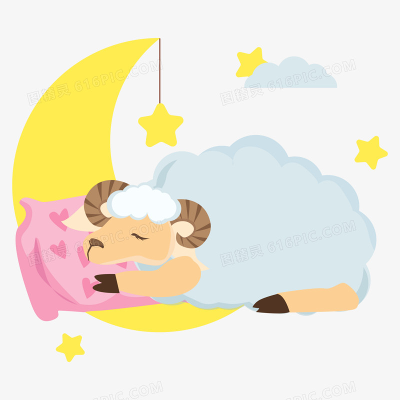 酣睡免抠元素小羊图精灵为您提供手画卡通睡觉的绵羊矢量元素免费下载