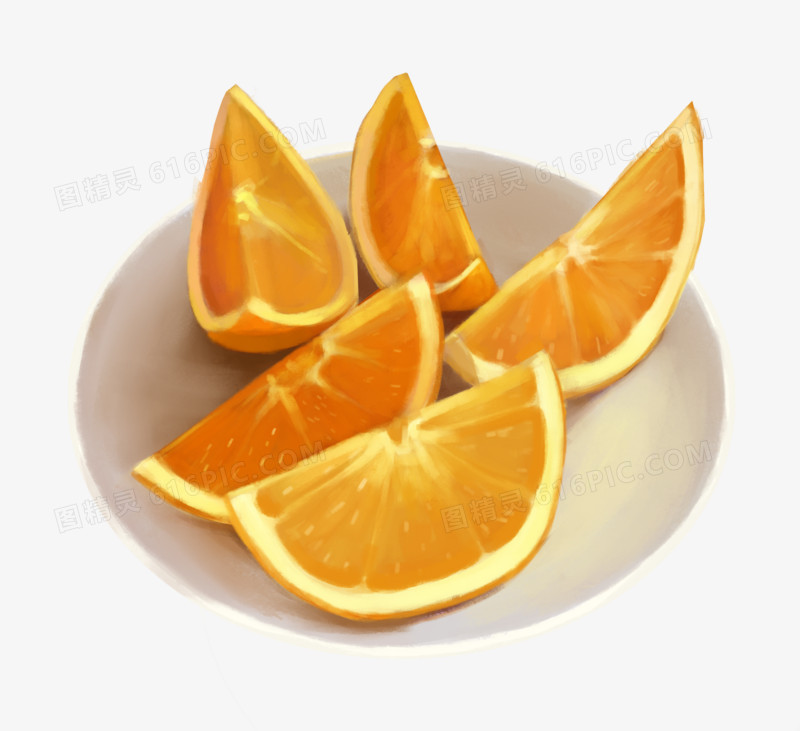 手绘水彩橘子切片元素