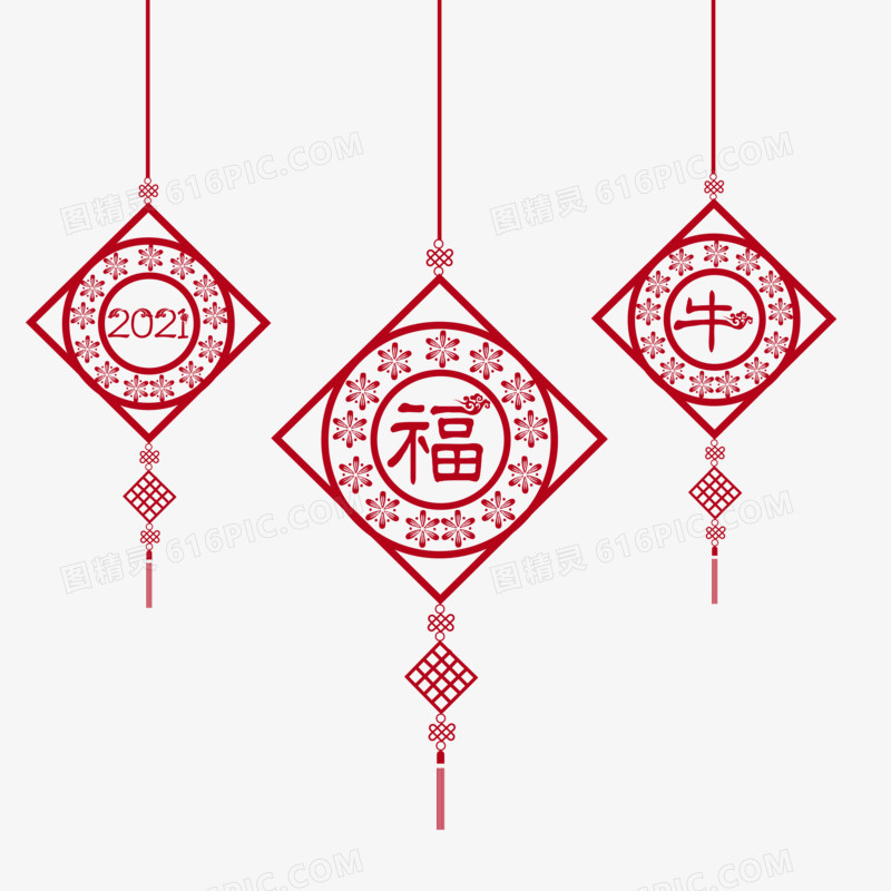 红色中国风吊饰装饰元素