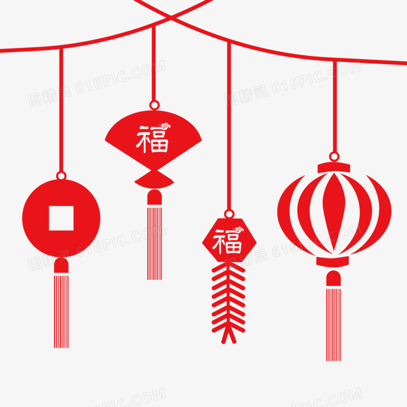 中式红色福扇吊饰装饰素材