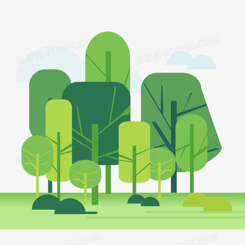 卡通手绘绿色森林树木免抠元素