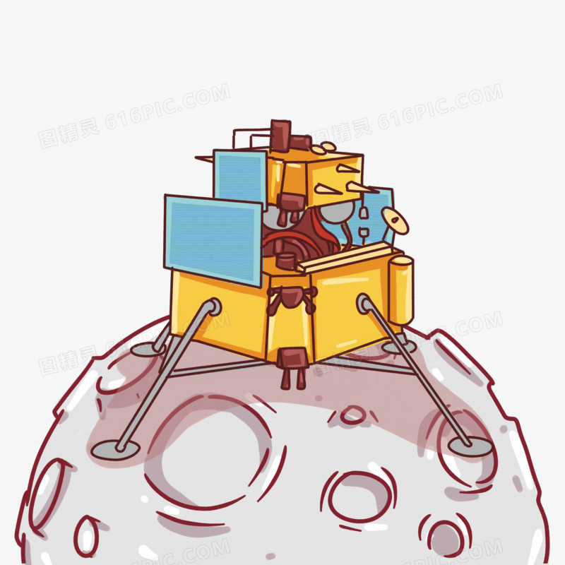 卡通手绘嫦娥五号着陆月球素材