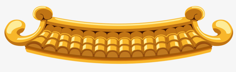 金色中国风卡通屋顶装饰图案