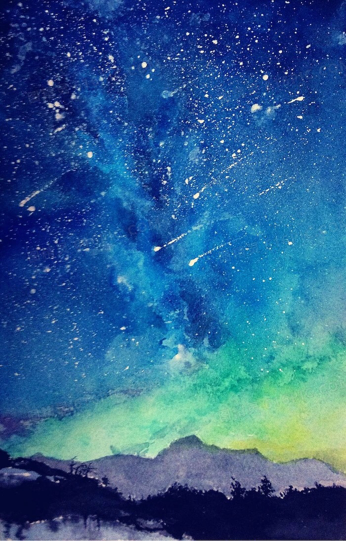 水彩画流星雨的天空海报背景