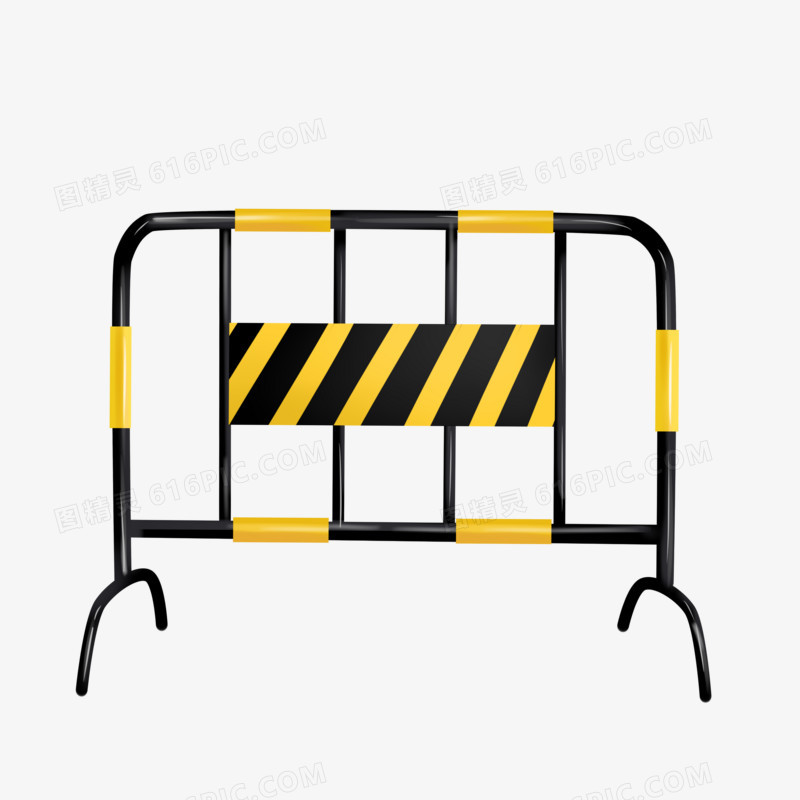 黄色扁平风格路障施工警戒栏图标元素