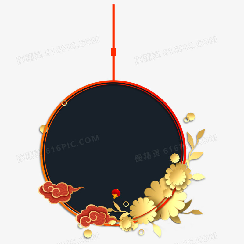 中式剪纸风圆形花团锦簌古典挂饰边框