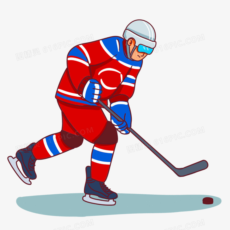 卡通手绘运动员打冰球场景素材