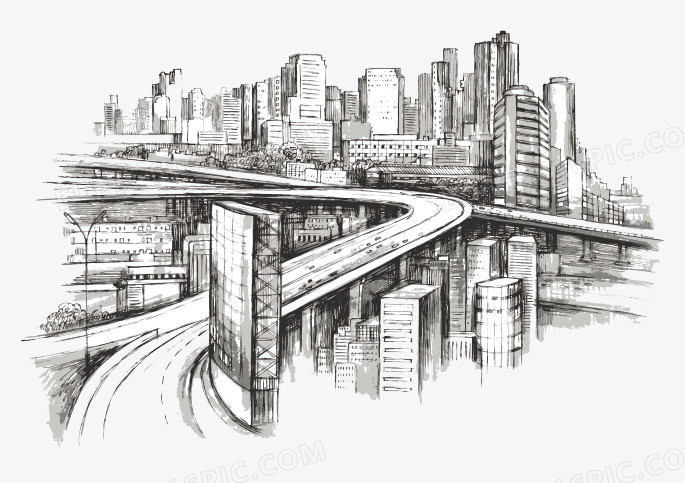 手绘素描城市背景