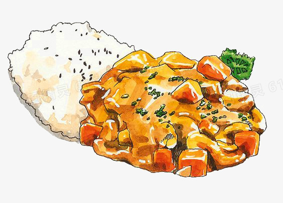 关键词:盖浇饭美食咖喱水彩插画卡通手绘文艺清新图精灵为您提供盖饭