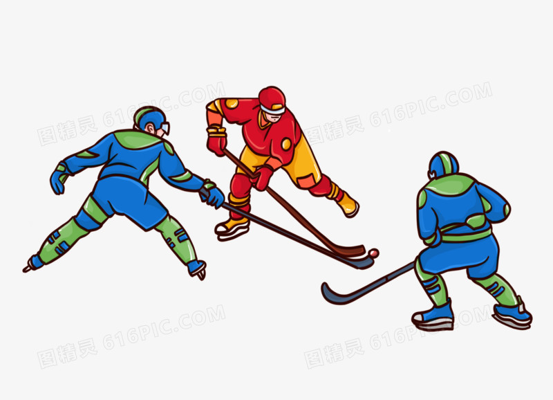 手绘卡通团体冰球比赛场景素材