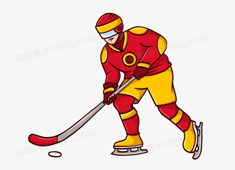 卡通手绘运动员打冰球免抠元素