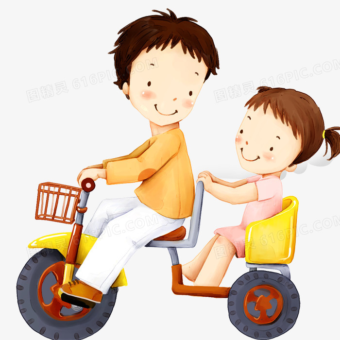 卡通儿童骑小自行车载人插画