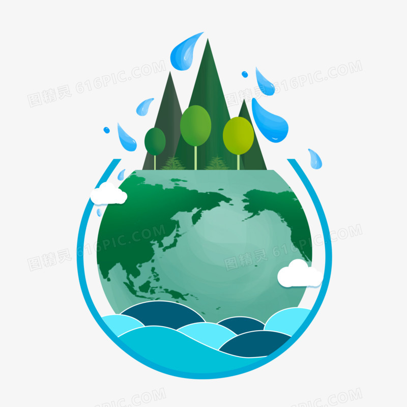 手绘卡通水滴绿洲水循环元素
