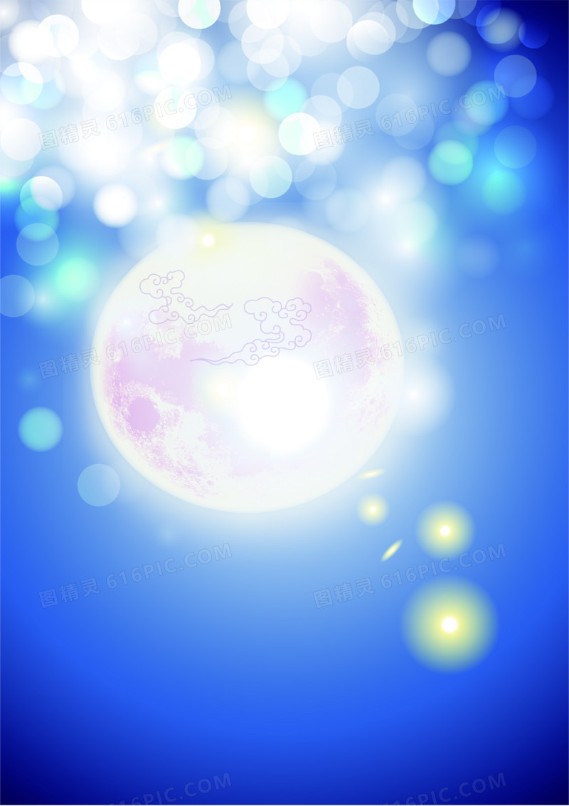 蓝色天空光点月亮祥云海报背景中秋