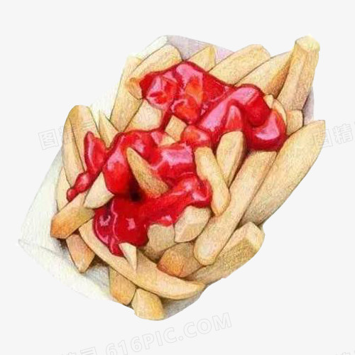 番茄汁薯条手绘画素材图片