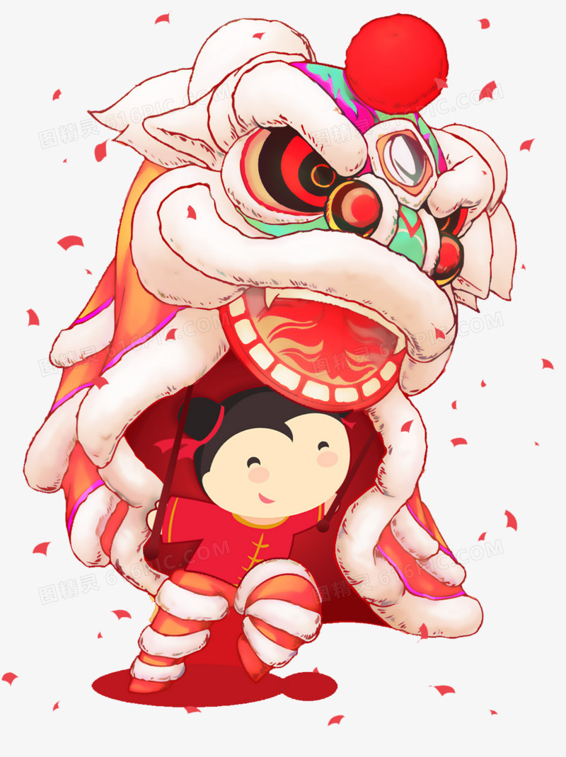 春节新年舞狮卡通图案