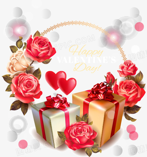情人节玫瑰和礼盒贺卡