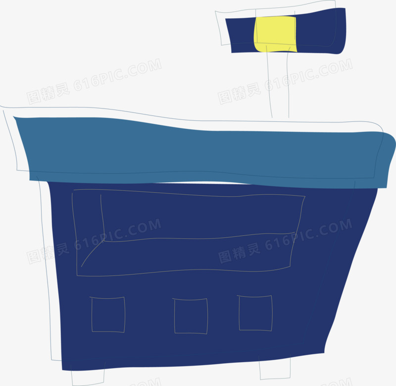 蓝色轮船矢量图
