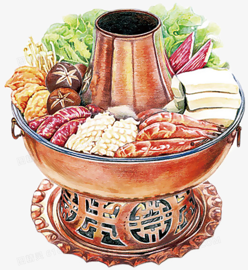 中国风传统饮食火锅手绘素材
