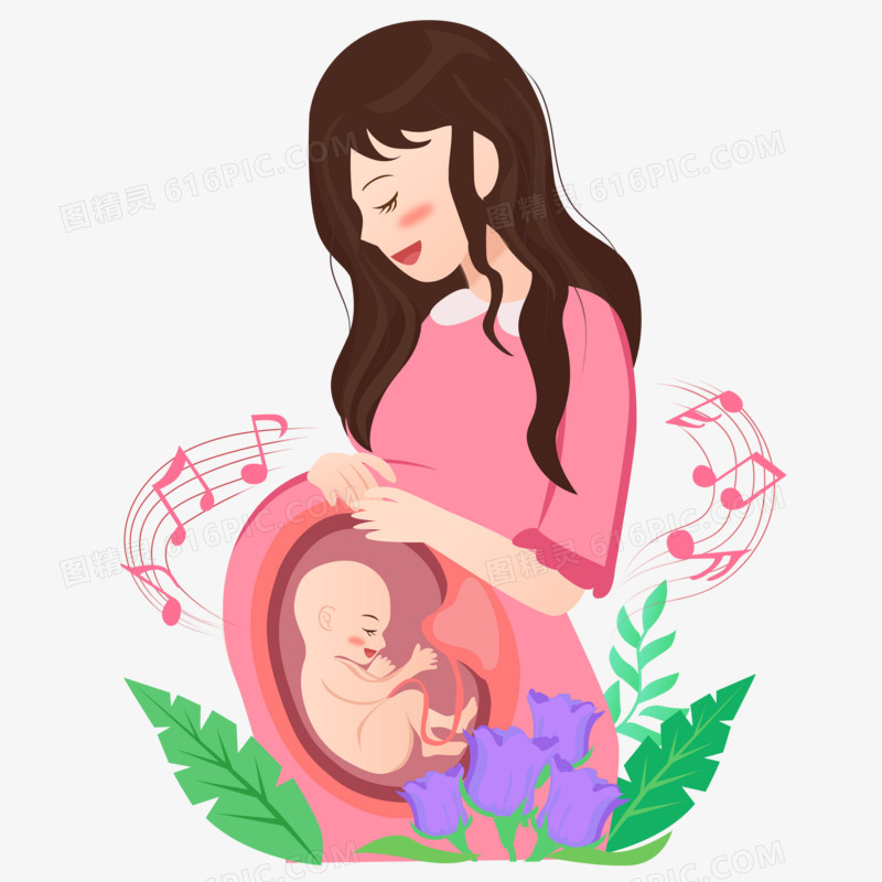 卡通手绘母亲胎教场景素材