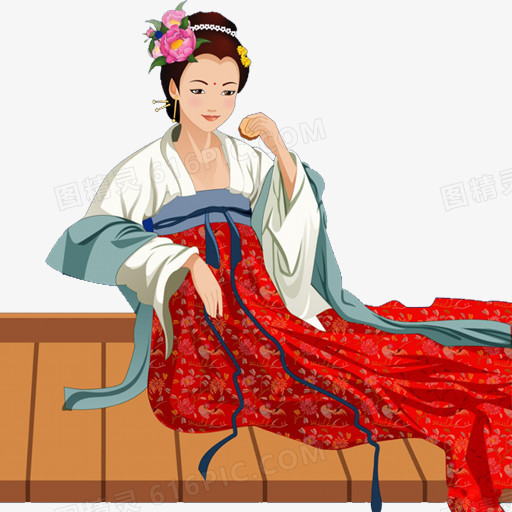中秋节手绘红衣古典美女