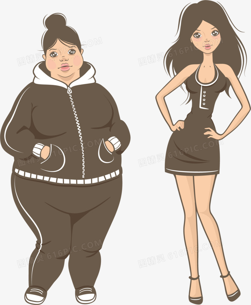 关键词:              矢量手绘胖瘦女孩对比减肥