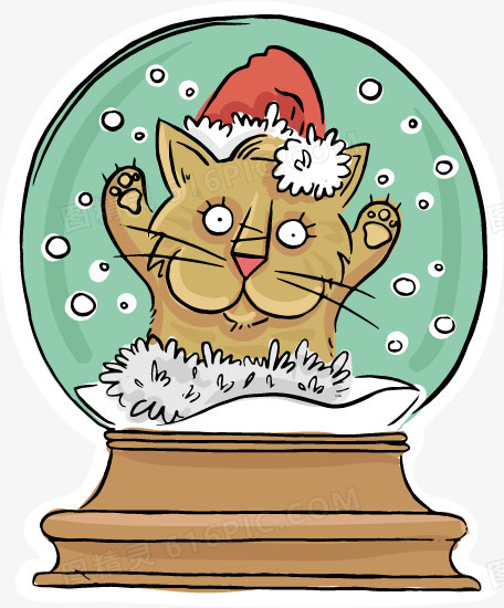 卡通矢量被困玻璃球的圣诞猫