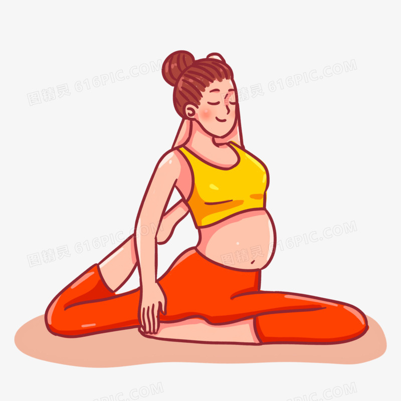 卡通手绘孕妇瑜伽做运动场景素材