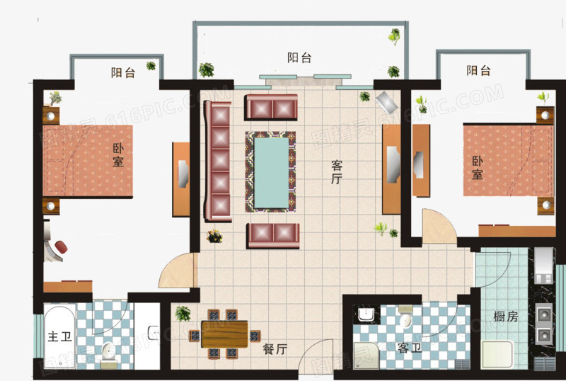 设计3d户型图图素矢量图png信息图模板房屋户型彩色平面图png中式房子