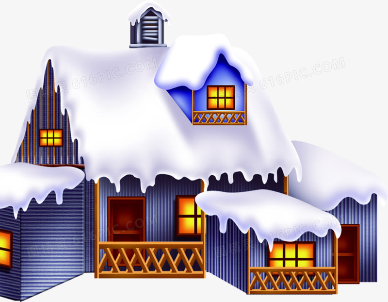 手绘冬季蓝色房屋建筑