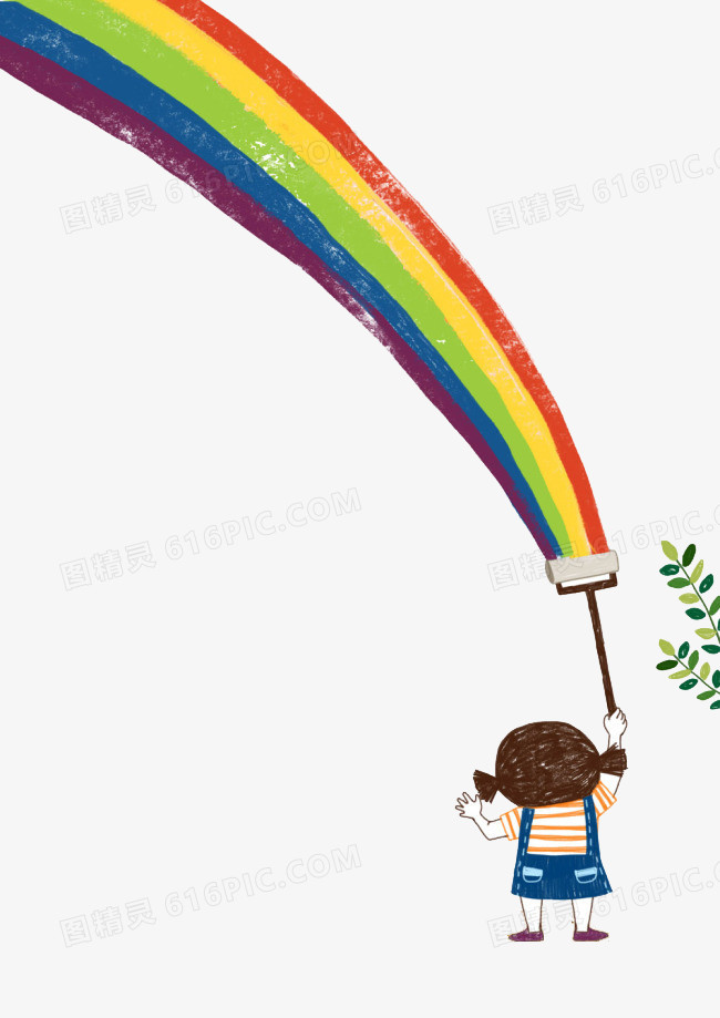 画彩虹的小女孩