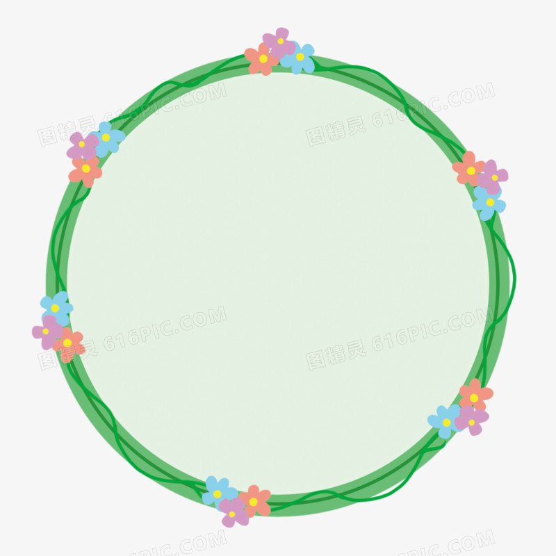 春天系列圆形绿色花边框