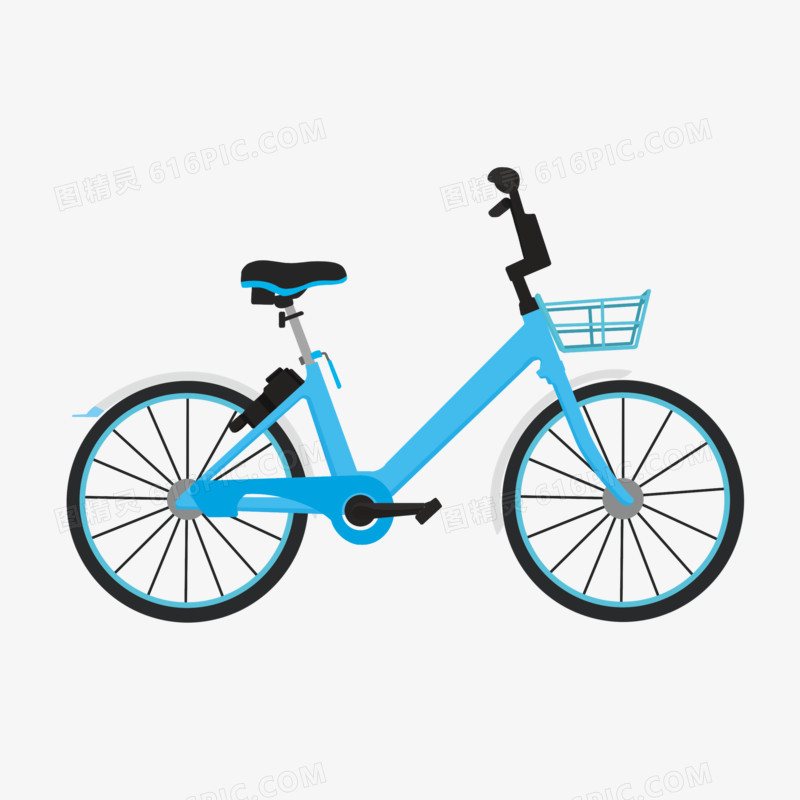 卡通手绘蓝色自行车免抠元素
