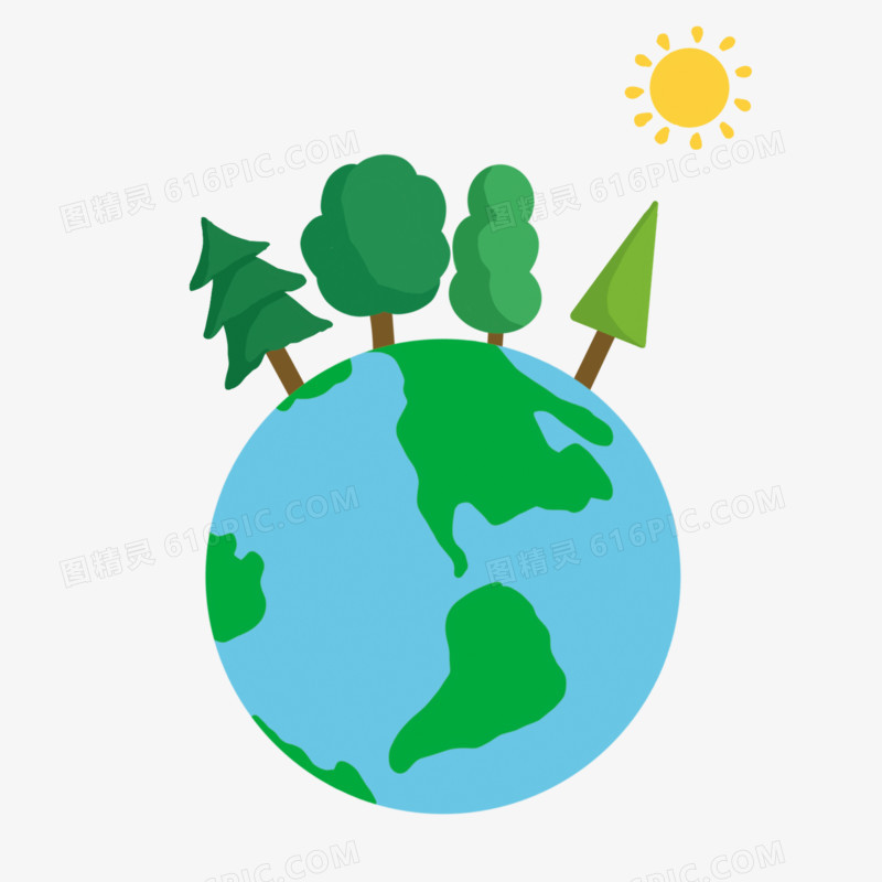 卡通手绘绿色地球绿色家园免抠元素