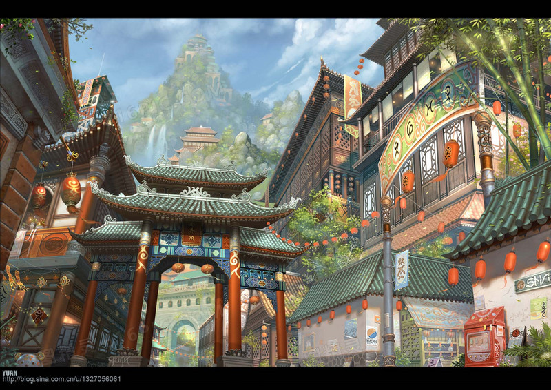 中式古风建筑场景插画图片免费下载_png素材_编号z62n