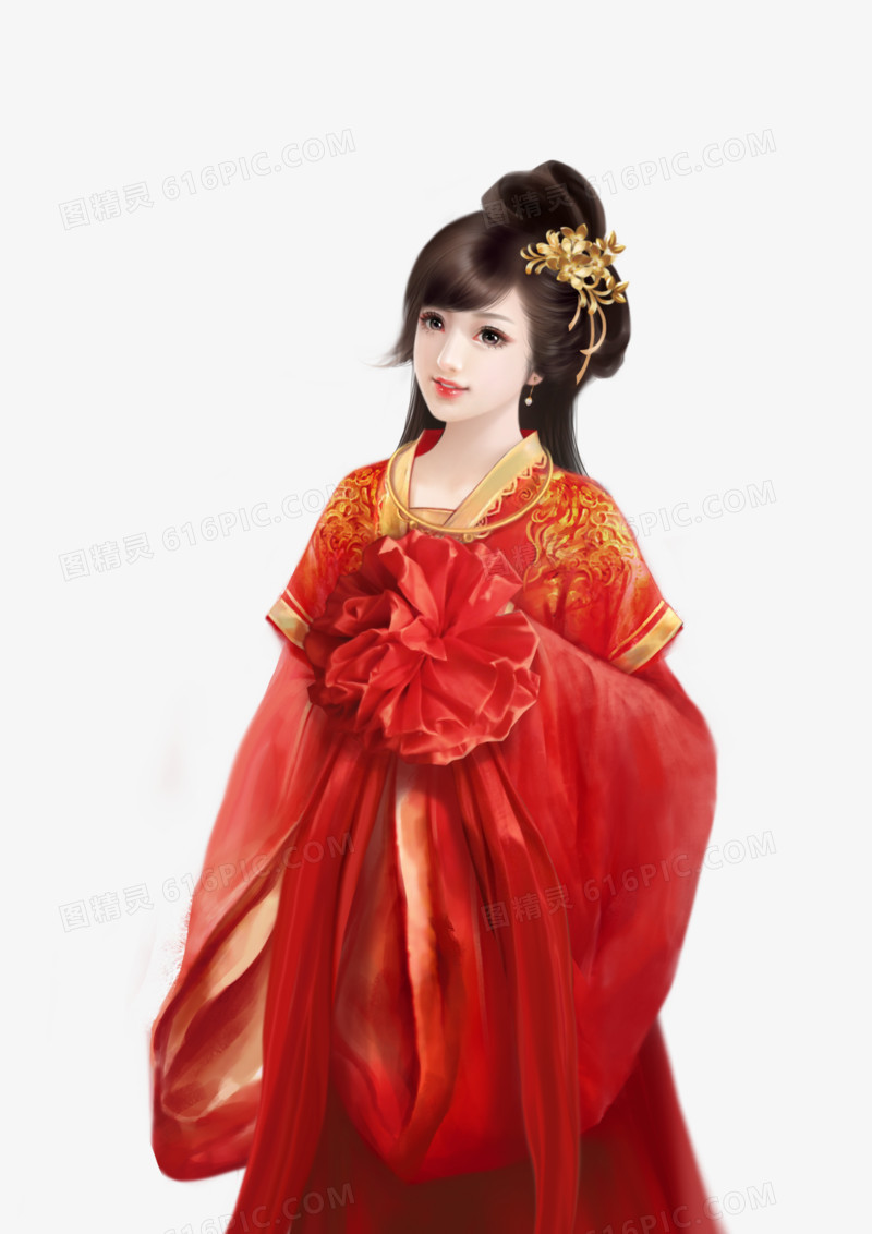 彩绘立绘古装结婚女子红衣服