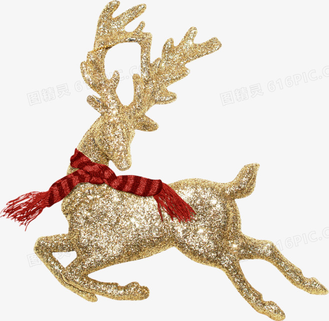 金色圣诞麋鹿装饰元素