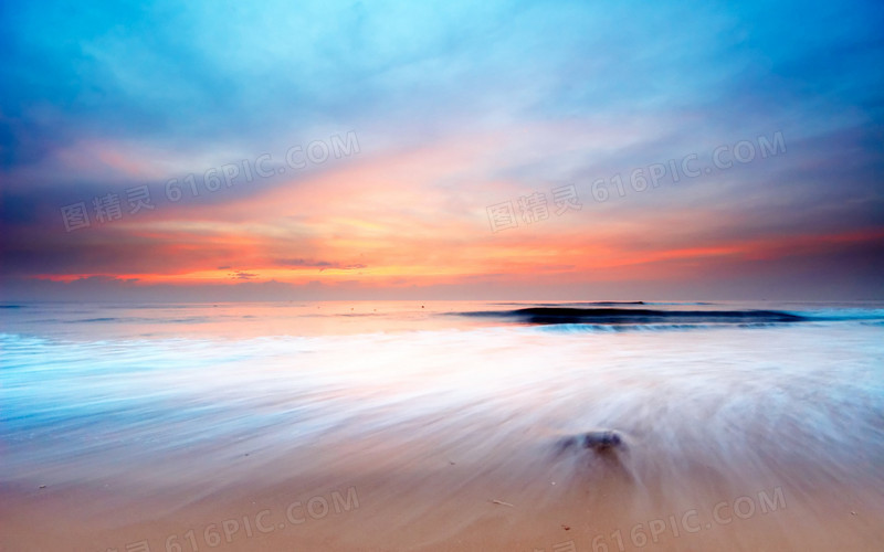 唯美夕阳蓝色天空海水