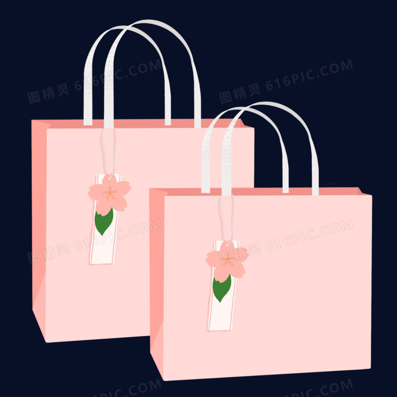 卡通手绘粉色樱花吊牌礼品袋元素