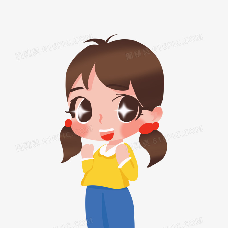 手绘卡通星星眼女孩子免抠元素