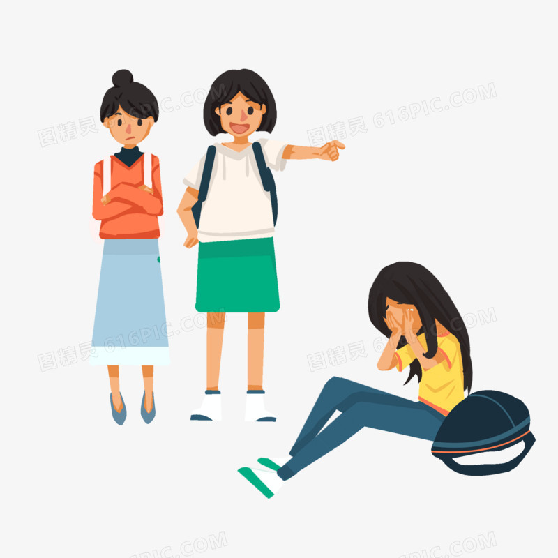 卡通手绘学生被嘲笑插画元素