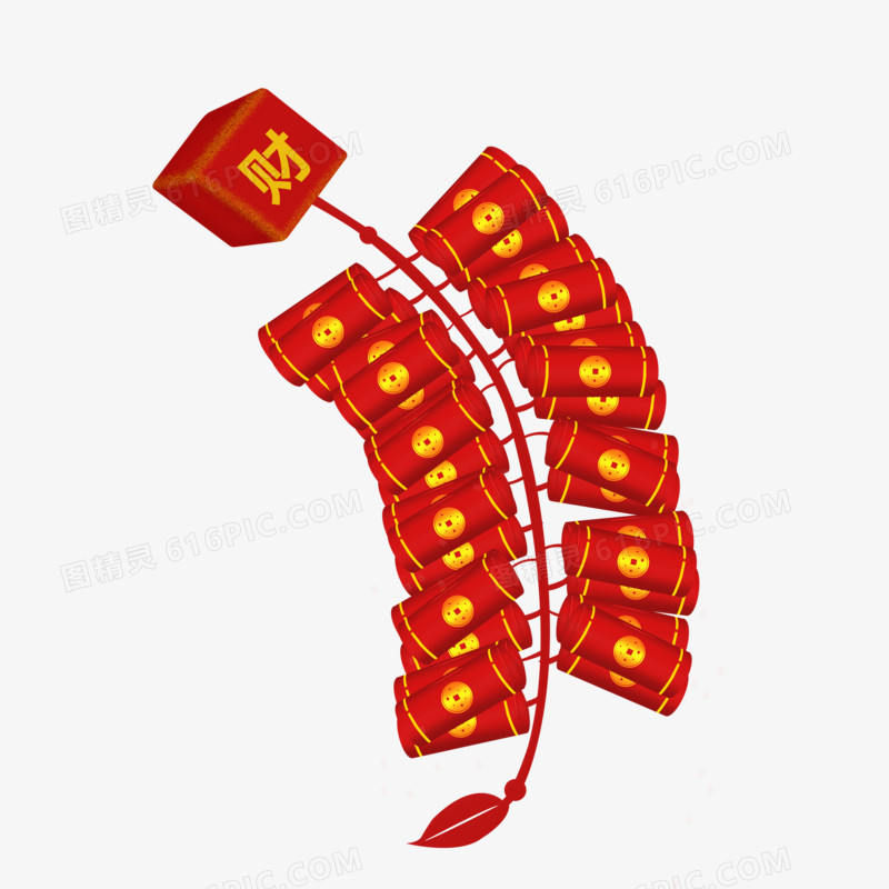 手绘喜庆鞭炮免抠装饰元素