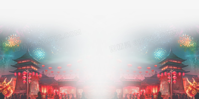 喜庆热闹的闹市过年背景