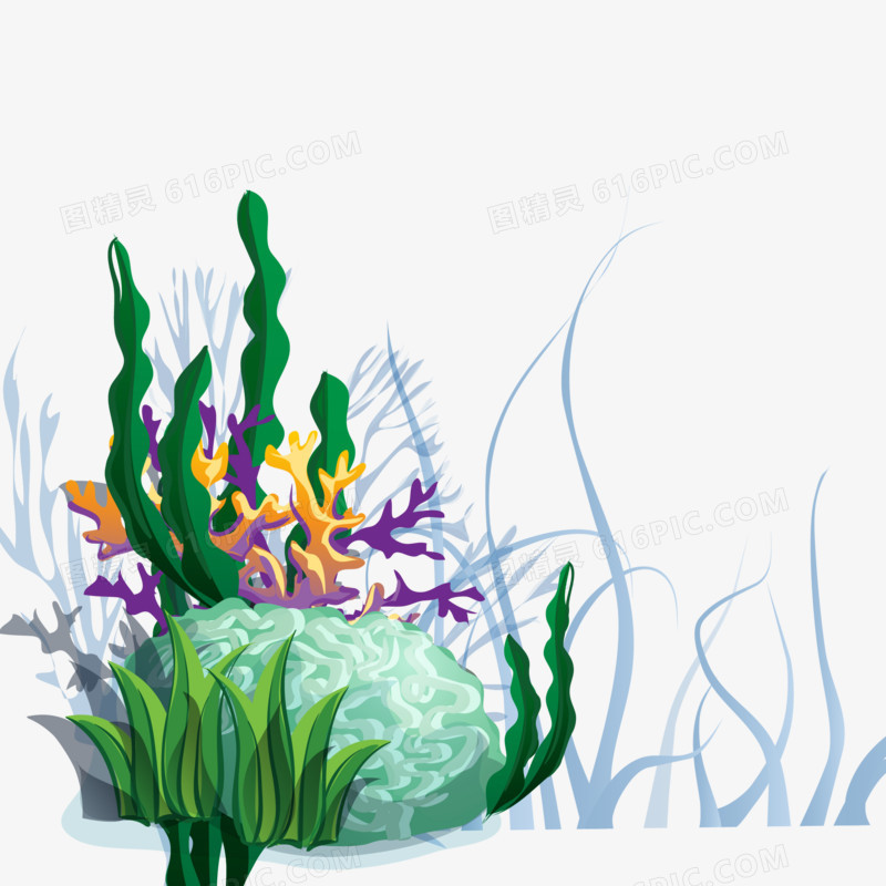 手绘卡通海底植物矢量图