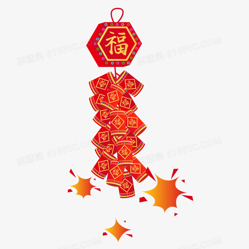 红色鞭炮爆竹福新年装饰元素