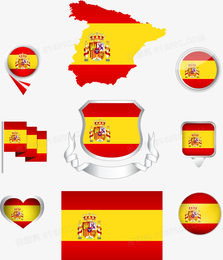 矢量西班牙国旗和地图