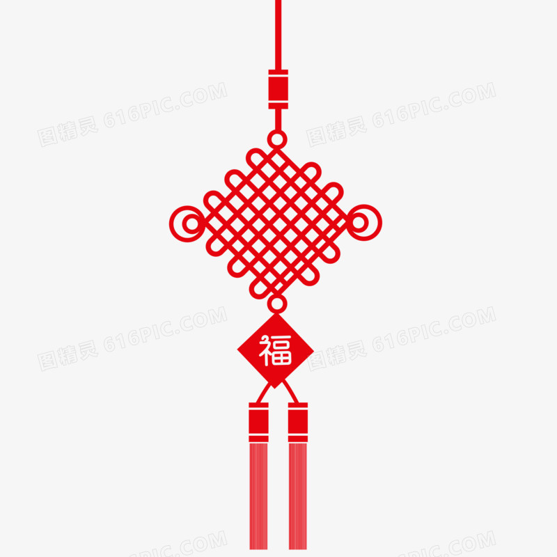 扁平红色中国结挂饰装饰元素