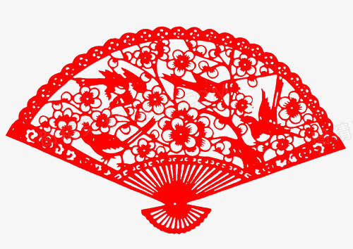 春节红色剪纸扇子