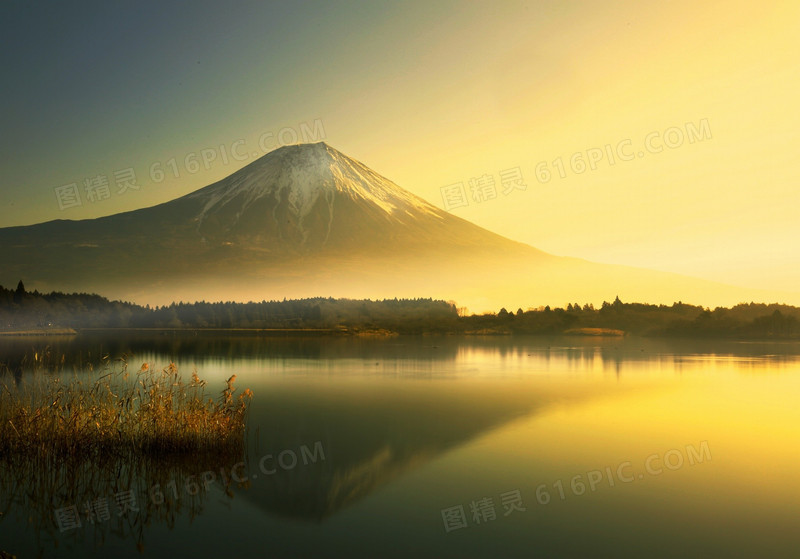 日本富士山黄色天空光效场景